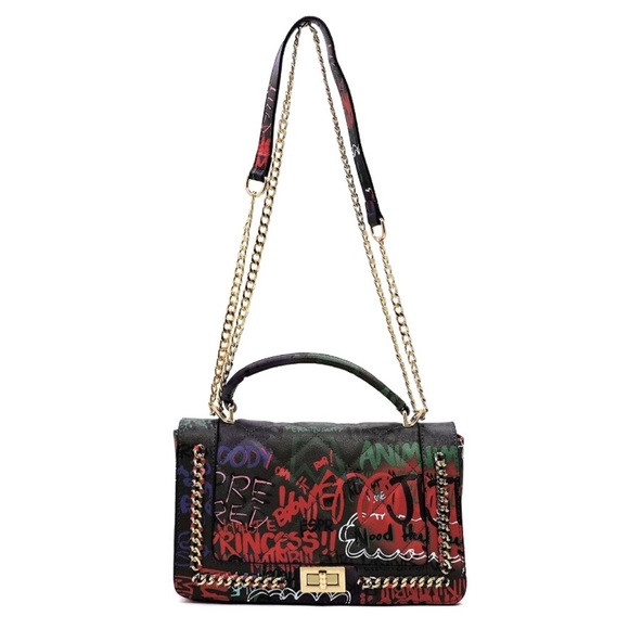 SOLD OUT🔥🆕BLACK GRAFFITI QUILTED CROSSBODY BAG - Picture 3 of 8